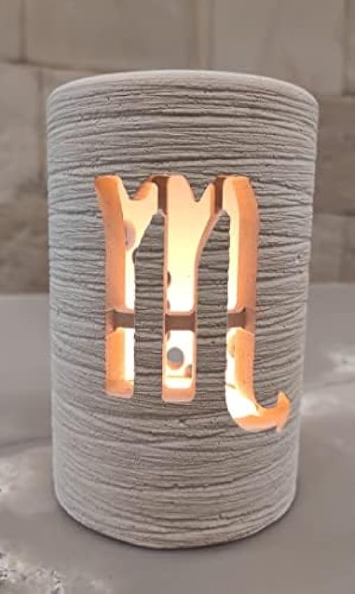 Portavelas de piedra de Escorpio y farol LED 2 en 1 hecho a mano en Italia - Incluye caja de regalo vela luz LED con pilas y tarjeta de mensaje en blanco - Decoración del hogar Centro de mesa rFQyEaop