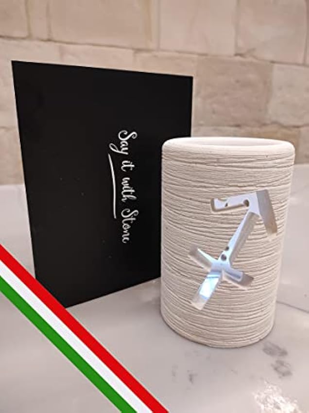 Portavelas de piedra 2 en 1 de Sagitario y farol LED hecho a mano en Italia - Incluye caja de regalo vela luz LED con pilas y tarjeta de mensaje en blanco. Decoración decorativa para el hogar Recuerdo fc2TI7q8