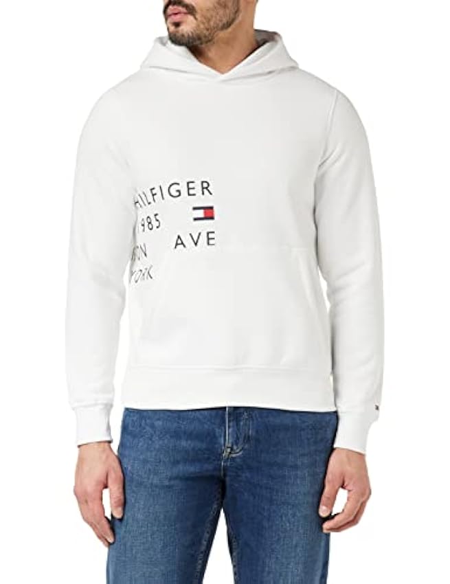 Tommy Hilfiger Off Placement Text Hoody Sudadera con Capucha para Hombre G3fE4lFg