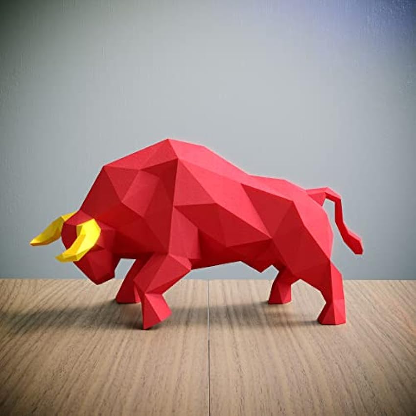 Toro Rojo Papercraft kit，Yona DIY Kit de origami 3D para montar a mano, 3D Puzzle para la decoración de hogar,Trofeo de papel, Regalo de papel,Bricolaje en papel, Rompecabezas 3D GT1GolQA