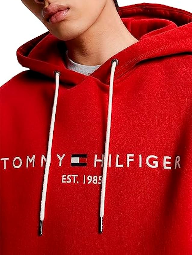 Tommy Hilfiger Hombres Fleece Forrado Logo Sudadera con Capucha Rojo E9R6WrWv